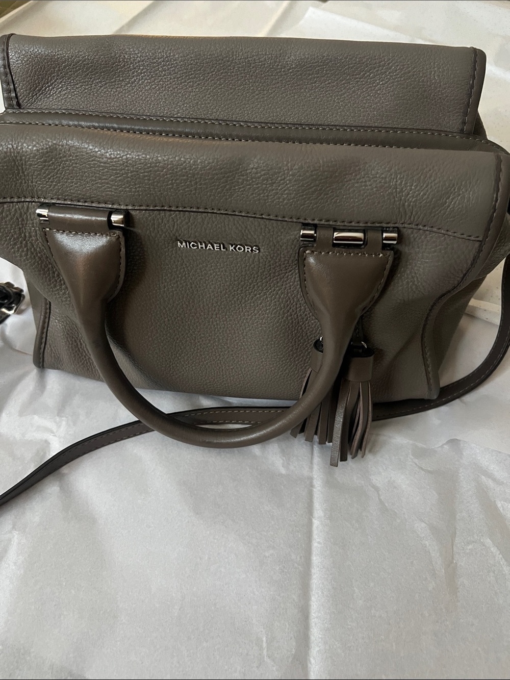 Michael Kors Olive Green Leather Satchel with Tassel